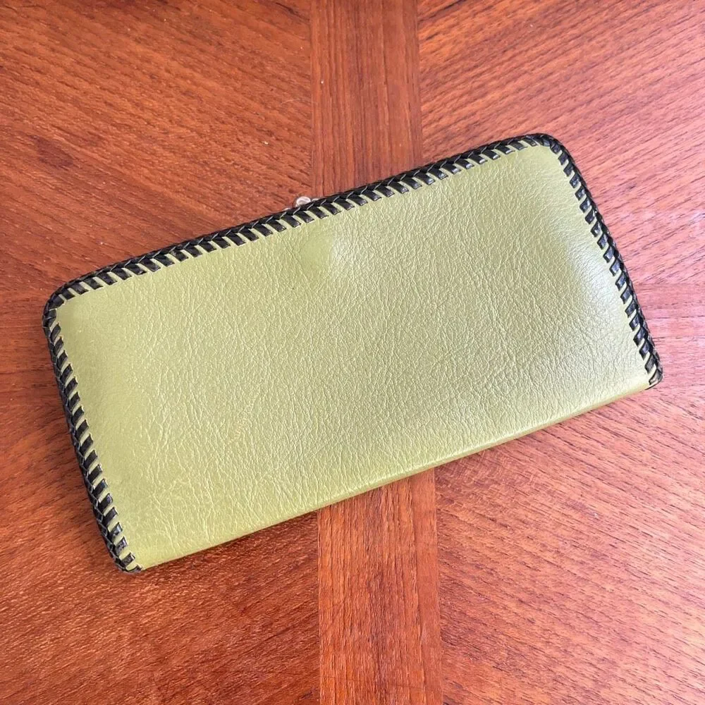 VTG 60s 70s Artisan Hand-Laced Leather Wallet Clutch Folk Art Boho Mod